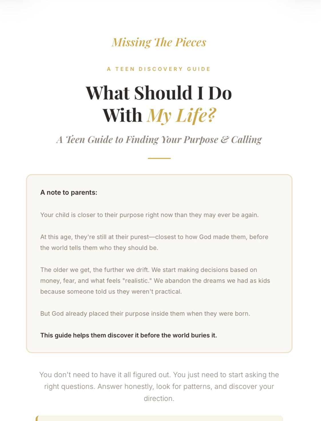 What Should I Do With My Life? A Teen Guide Finding Your Purpose & Calling