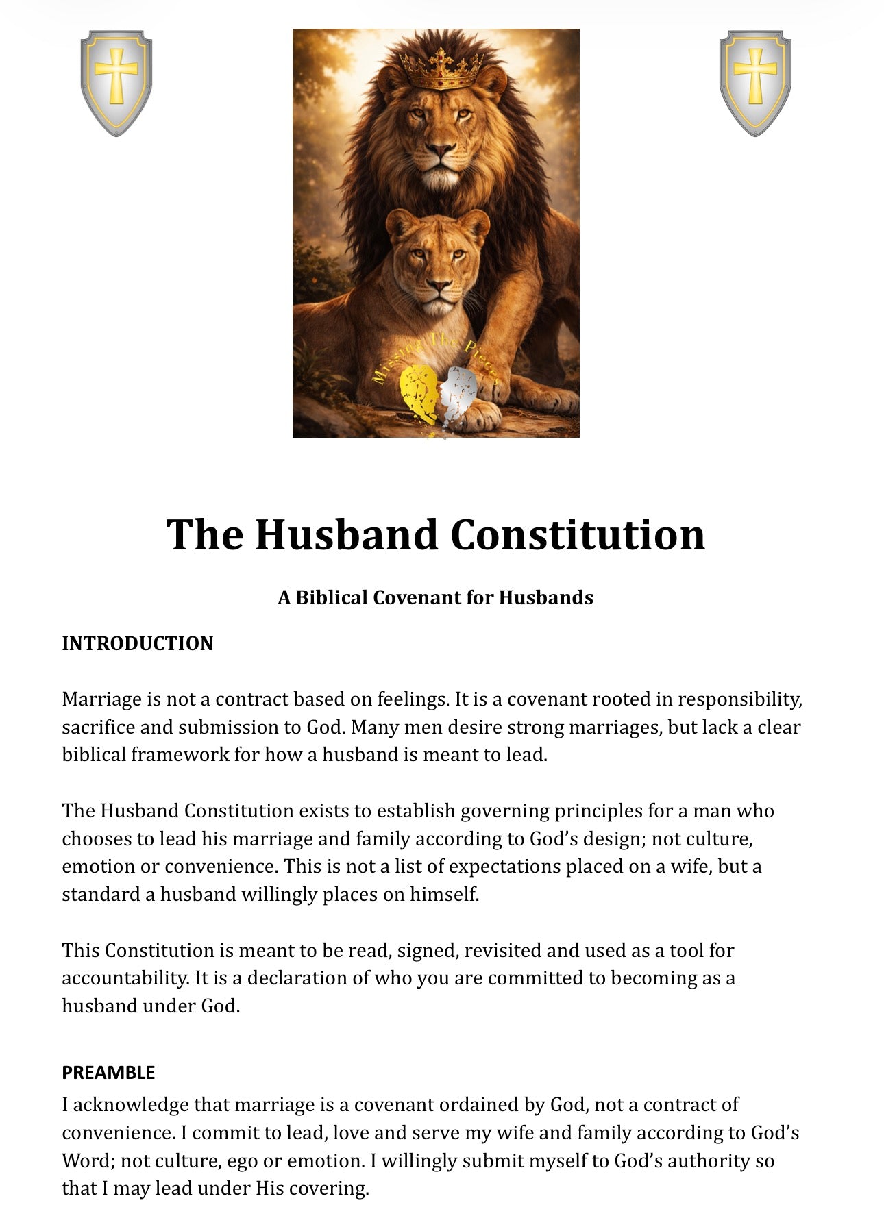 The Husband Constitution
A Covenant of Biblical Leadership, Vision, and Accountability